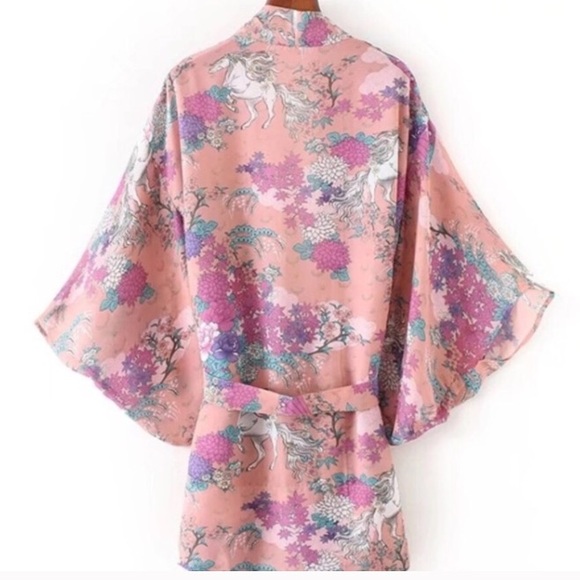 Wild Horse Unicorn Pink Gypsy Bohemian Kimono - Picture 5 of 8